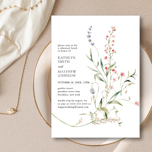 Wildflower Modern Floral Garden Rehearsal Lunch Invitation