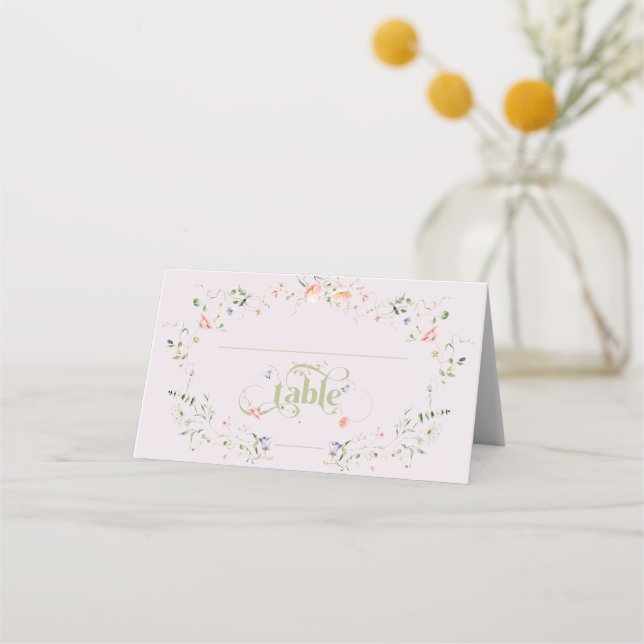 Wildflower Modern Floral Neutral Baby Shower Place Card (Front)