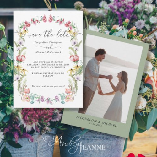 Wildflower Modern Floral Save the Date Photo Invitation