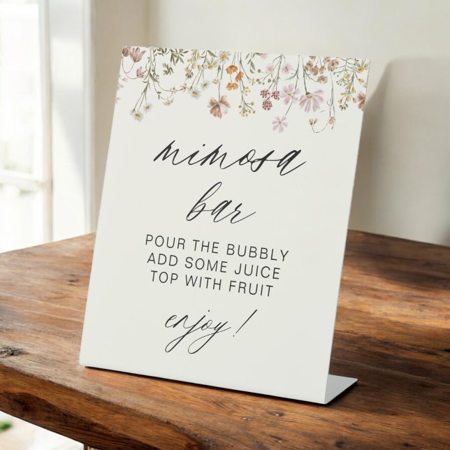 Wildflower Modern Minimalist Bridal Mimosa Bar Pedestal Sign (Creator Uploaded)