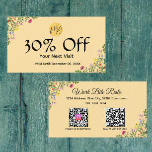  Wildflower Modern Restaurant Qr Code Menu and  Discount Card