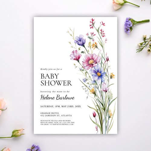 Wildflower Modern Rustic Boho Floral Baby Shower Invitation