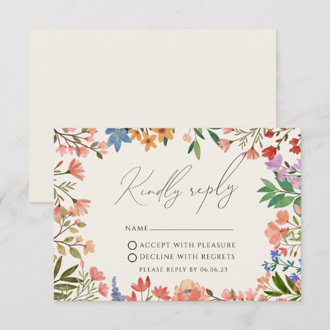 Wildflower Modern Wedding RSVP Card (Front/Back)