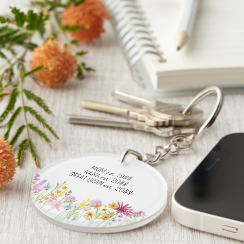 Wildflower Mom Nana Great Grandma and First Name Keychain