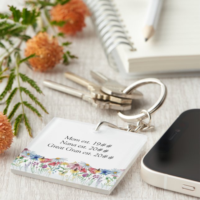 Wildflower Mom Nana Great Grandmother Personalized Keychain (Front Right)