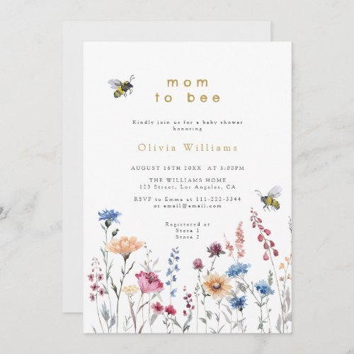 Wildflower Mom To Bee Meadow Baby Shower Invitation