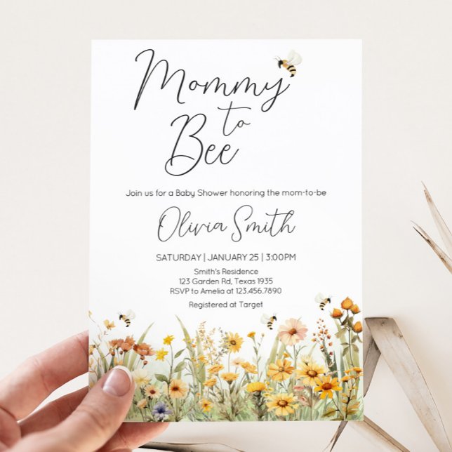 Wildflower Mommy to Bee Baby Shower Invitation (Mommy to Bee Wildflower Baby Shower Invitation)