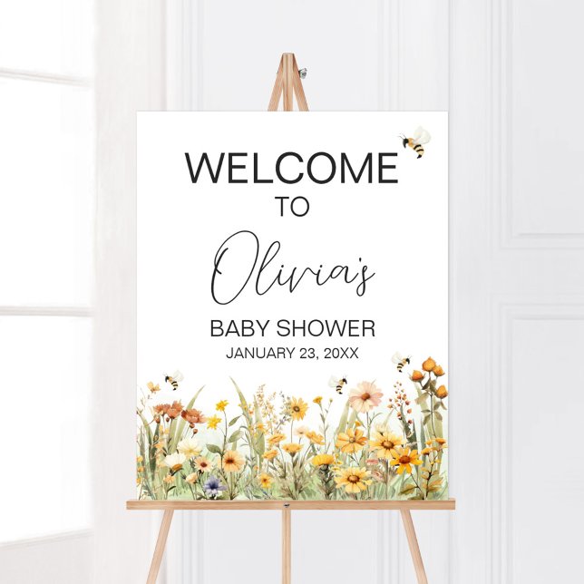 Wildflower Mommy to Bee Baby Shower Welcome Poster (Mommy to Bee Wildflower Baby Shower Welcome Sign)
