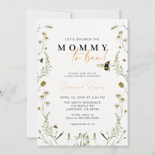 Wildflower Mommy To Bee Gender Neutral Baby Shower Invitation (Front)