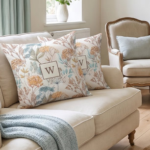 Wildflower Monogram Botanical Throw Pillow
