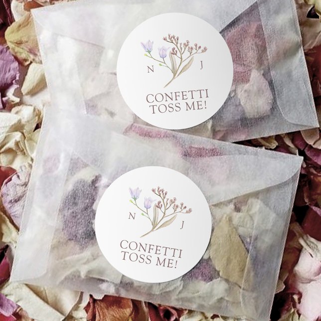 Wildflower monogram confetti toss me fall wedding classic round sticker (Creator Uploaded)