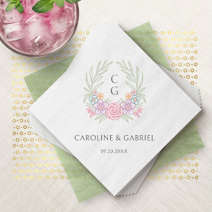 Wildflower Monogram Crest Wedding Napkins