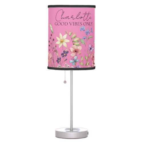 Wildflower Monogram Custom Name Pink Table Lamp