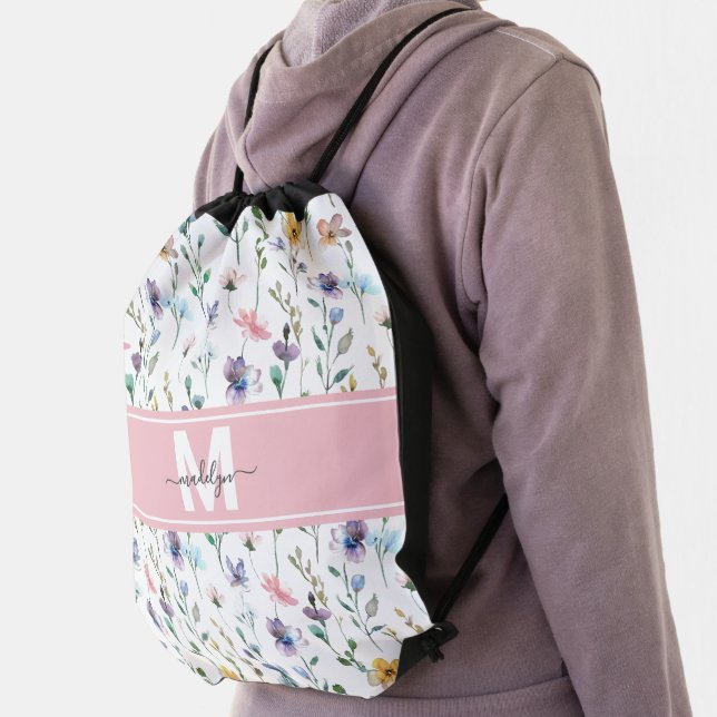 Wildflower Monogram Drawstring Bag (Insitu)