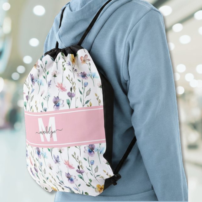 Wildflower Monogram Drawstring Bag (Wildflower Monogram Drawstring Bag)