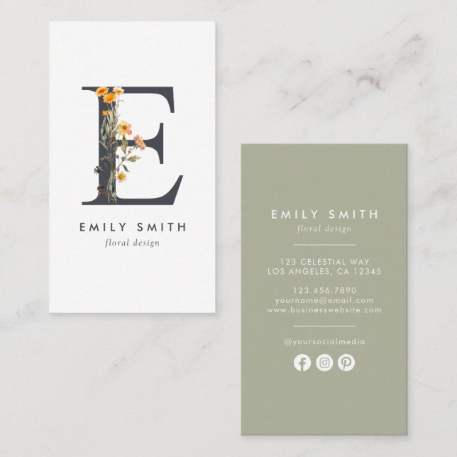 Wildflower Monogram E Business Card (Front/Back)
