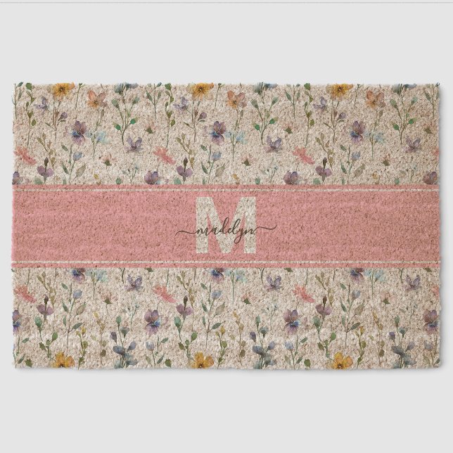 Wildflower Monogram Fiber Doormat (Front)