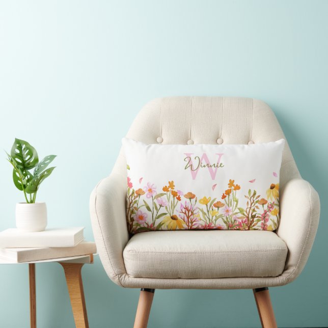Wildflower Monogram Lumbar Pillow (Chair)
