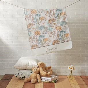 Wildflower Monogram Name Botanical Baby Blanket