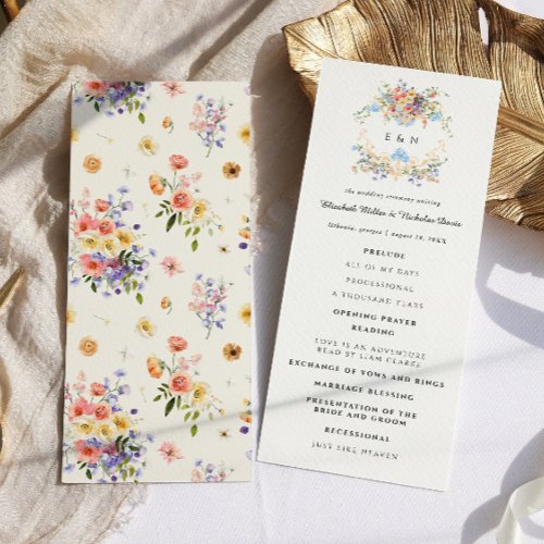 Wildflower Monogram  Ornate Boho Wedding Program