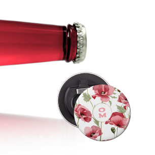 Wildflower Monogram Pink Poppy Bottle Opener