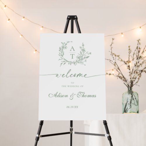 Wildflower Monogram Sage Green Wedding Welcome Foam Board