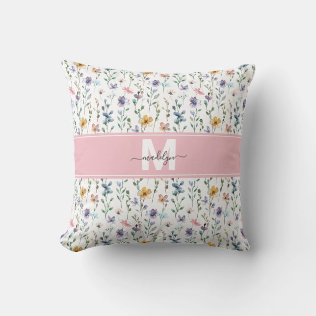 Wildflower Monogram Throw Pillow (Front)