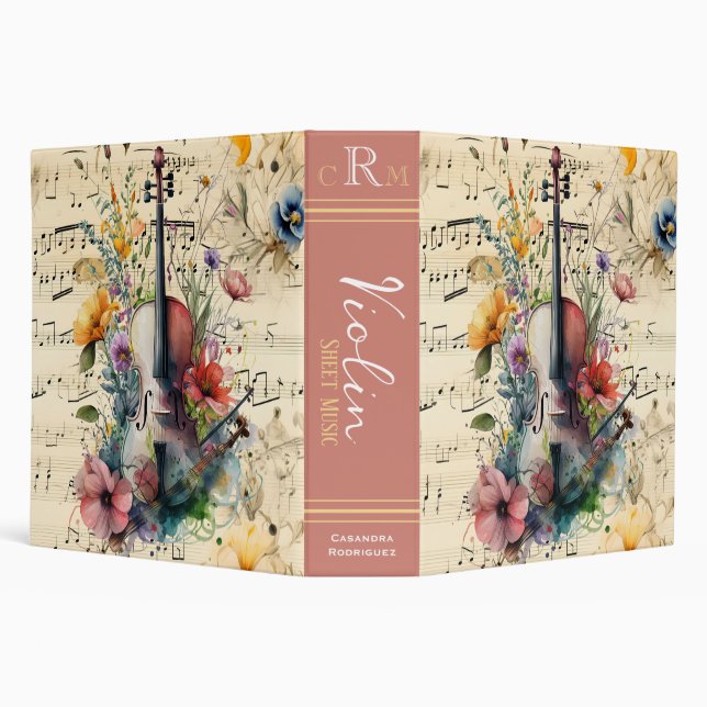 Wildflower Monogram | Violin Sheet Music Organizer 3 Ring Binder (Background)