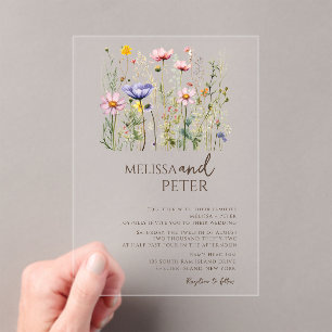 Wildflower Monogram Wedding Acrylic Invitations