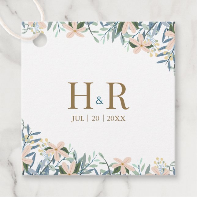 Wildflower Monogram Wedding Favor Gift Tag (Front)