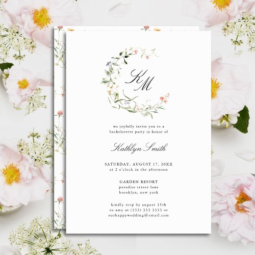 Wildflower Monogram Wreath Bachelorette Party Invitation