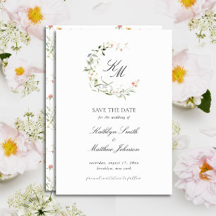 Wildflower Monogram Wreath Modern Garden Wedding Save The Date