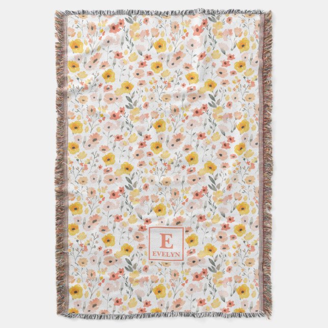 Wildflower Monogrammed Blanket (Front Vertical)
