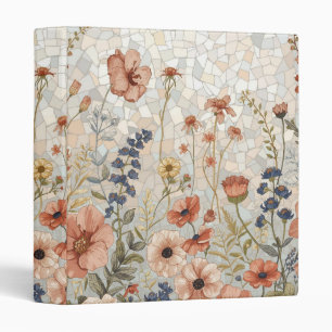 Wildflower Mosaic Stained Glass Botanical Floral 3 Ring Binder