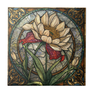 Wildflower Mosaic Stained Glass Botanical Floral Ceramic Tile