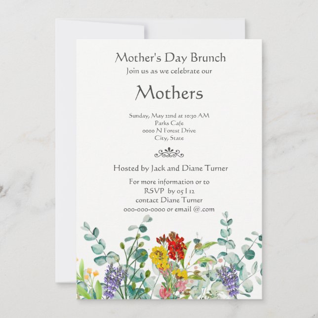 Wildflower Mother's Day Brunch Holiday Invitation (Front)