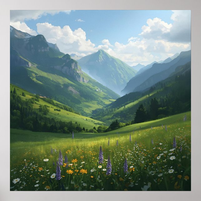 Wildflower Mountain Escape – Vibrant Nature Wall A Poster (Front)