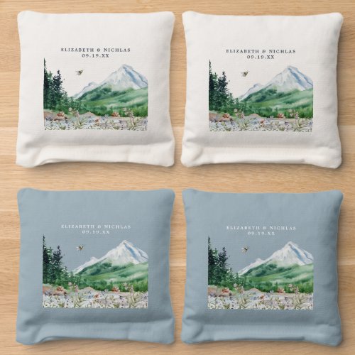 Wildflower Mountain Forest  Wedding Monogram Cornhole Bags