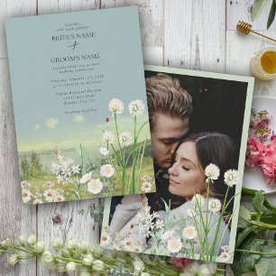 Wildflower Mountain Landscape Wedding Custom Photo Invitation