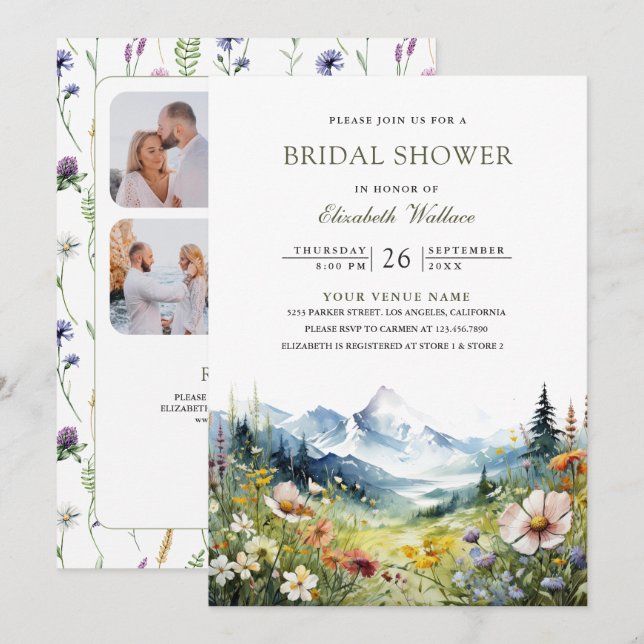 Wildflower Mountain Meadow QR Code Bridal Shower Invitation (Front/Back)