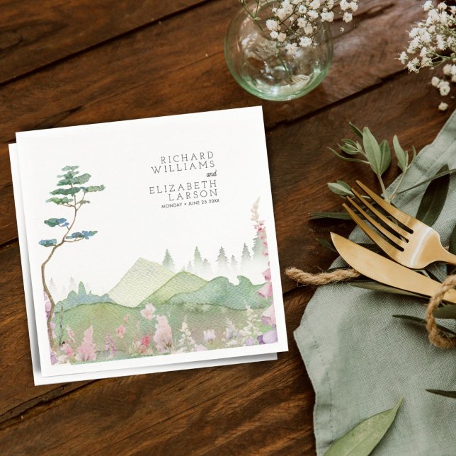 Wildflower Mountain Watercolor Wedding Napkins (Creator Uploaded)
