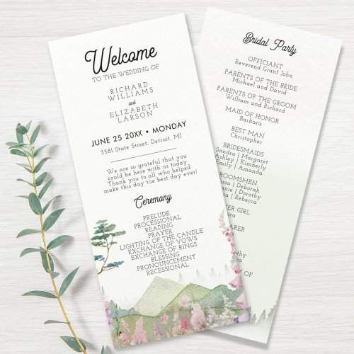 Wildflower Mountain Watercolor Wedding Program