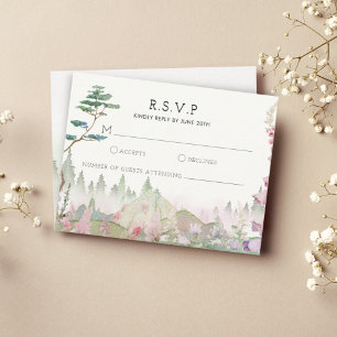 Wildflower Mountain Watercolor Wedding RSVP Card