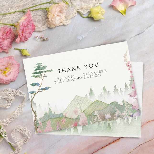 Wildflower Mountain Watercolor Wedding Thank You Card (Creator Uploaded)