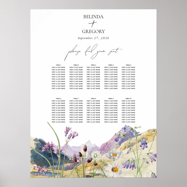 Wildflower Mountain Wedding Seating Chart (Front)