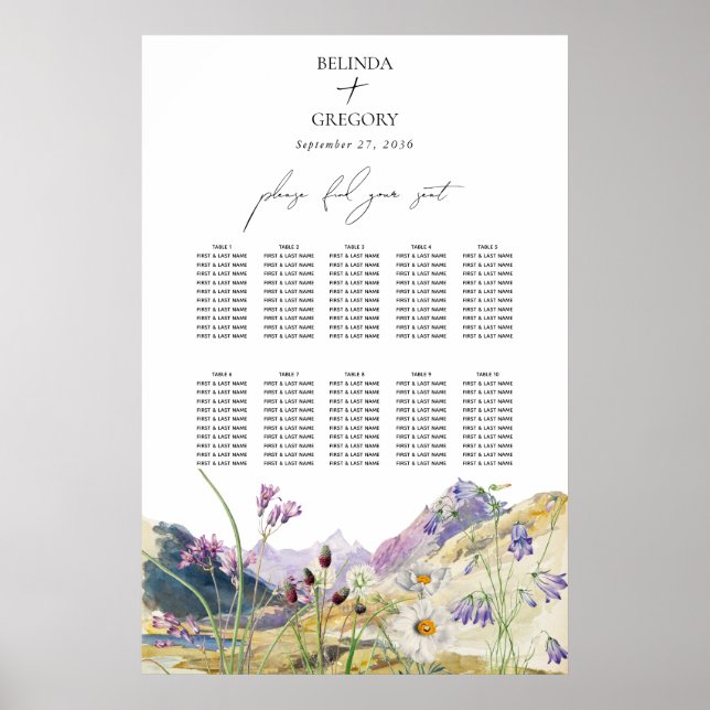 Wildflower Mountain Wedding Seating Chart (Front)