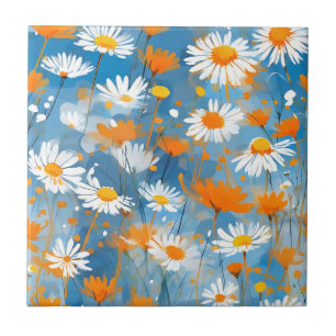 Wildflower Movement in Soft Blue Wash Ceramic Tile