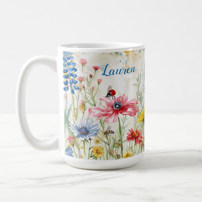 Wildflower Mug Lady Bug and Bee Themed Custom (Left)