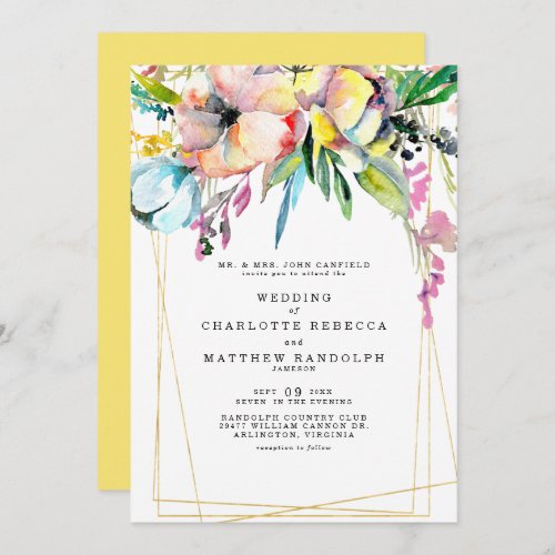 Wildflower Multicolor Floral Parent Yellow Wedding Invitation