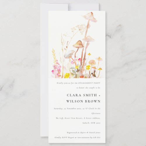 Wildflower Mushroom Autumn Botanical Engagement Invitation